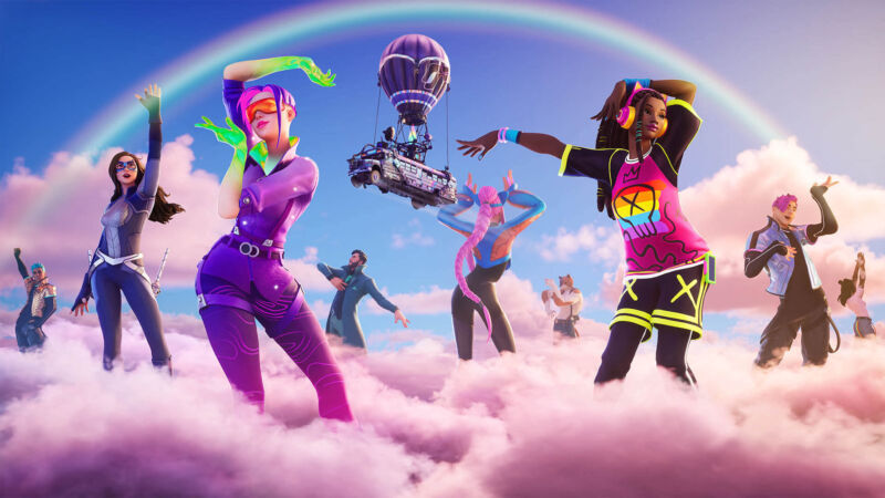 Artist's conception of Epic Games celebrating their impending return to iOS in Europe.