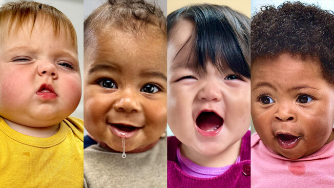 four babies making silly faces