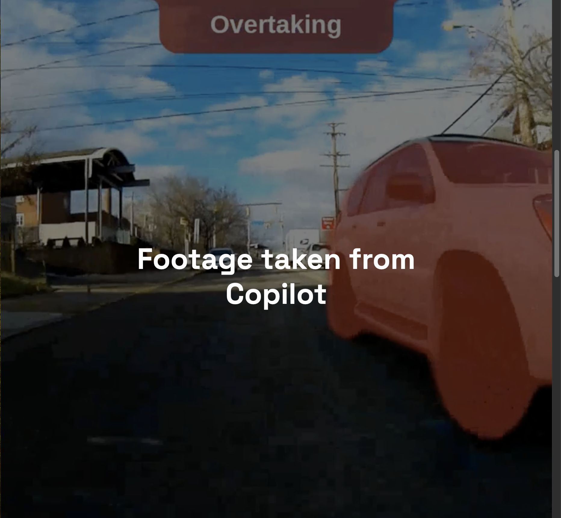 Copilot's computer vision can alert riders to cars that are "Following," "Approaching," and "Overtaking."