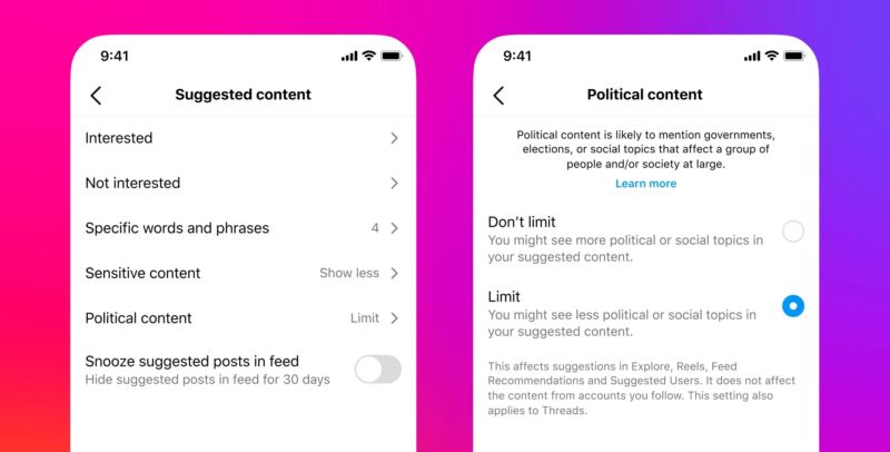 Users shocked to find Instagram limits political content by default