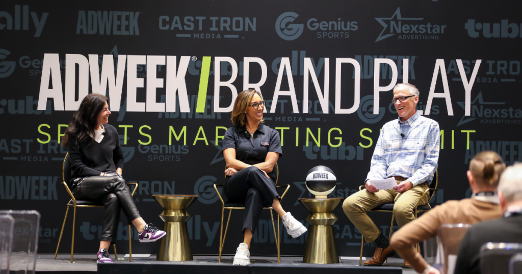 From left, Ally marketing and PR leader Andrea Brimmer, State Farm evp and agency, sales and marketing head Kristyn Cook and Sportico sports business reporter Kurt Badenhausen.