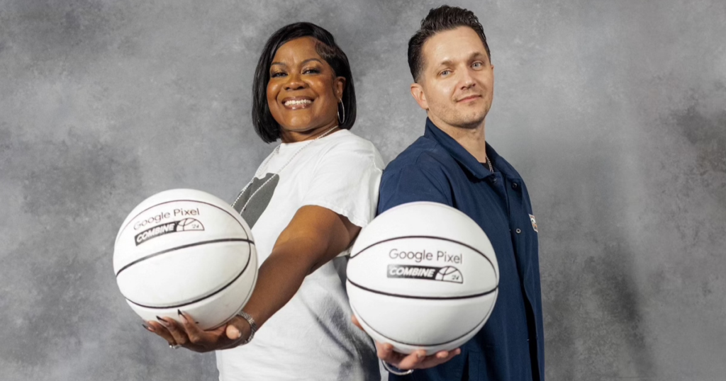 Sheryl Swoopes, left, and Brian Kortovich