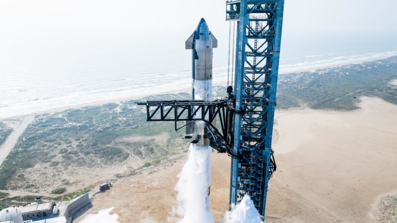 SpaceX's Starship vehicle undergoes a wet dress rehearsal prior to its fourth launch attempt.