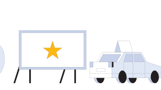 illustration of a bag of money, a car and billboards