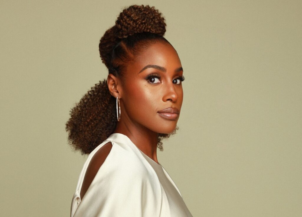 Issa Rae in a white dress