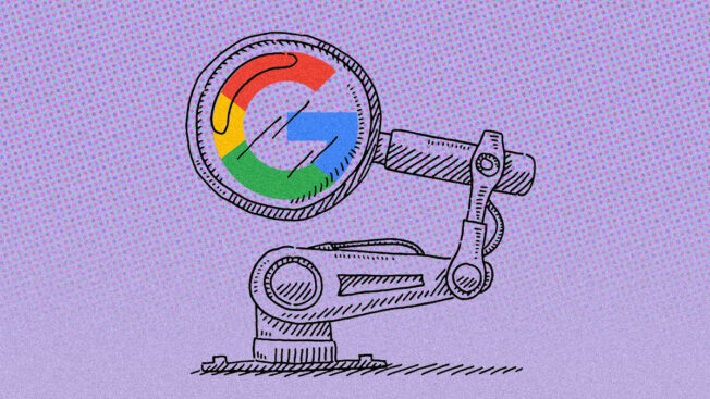 illustration of microscope with Google logo on it