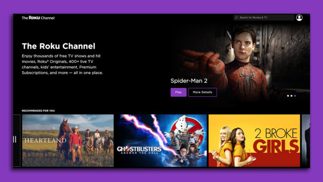The Roku Channel home screen