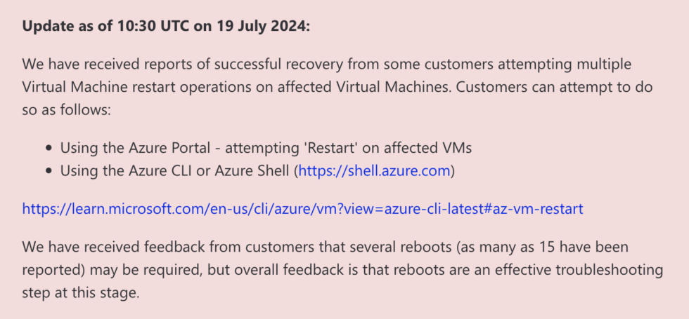 Early guidance for fixing the CrowdStrike bug is simply to reboot systems over and over again so that they can try to grab a non-broken update.