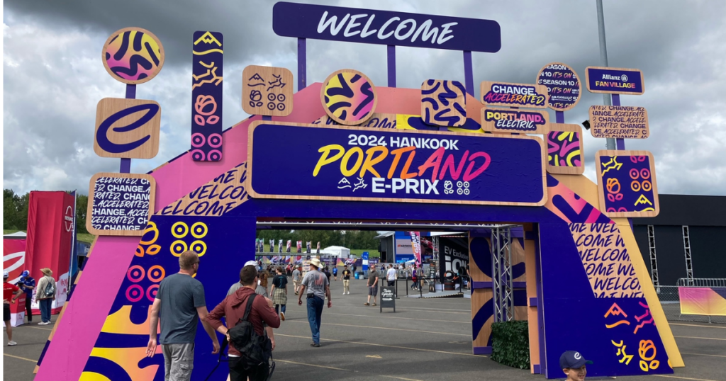 A welcome gate at the Portland E-Prix.