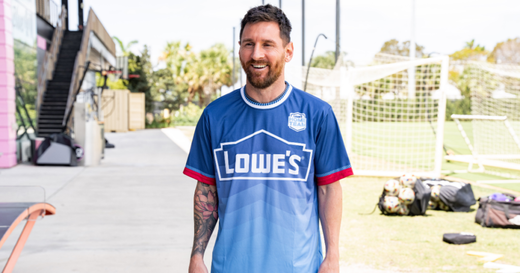 Lionel Messi in a Lowe's soccer jersey