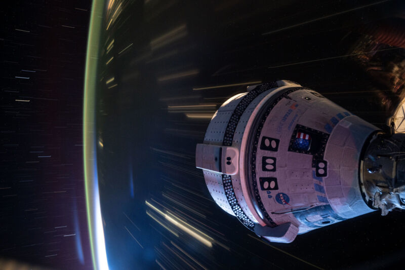 Boeing's Strainer spacecraft is seen docked at the International Space Station in this picture taken July 3.