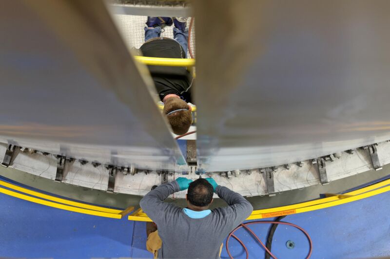 EUS panel test weld at the Michoud Assembly Facility on Tuesday, February 9, 2021.