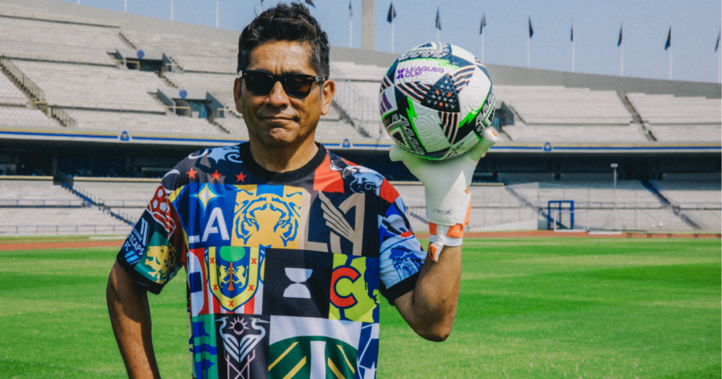 Mexican soccer legend Jorge Ramos in a Leagues Cup jersey