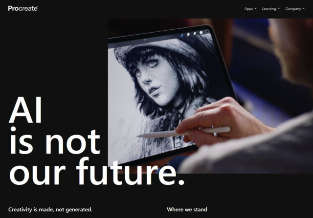 A partial screenshot of Procreate's AI website captured on August 20, 2024.