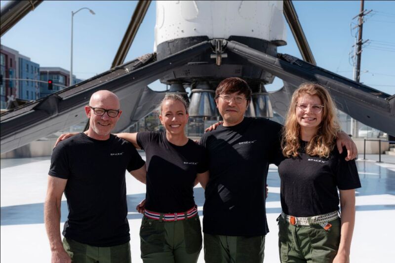 The crew of Fram2 from left to right: Eric Philips, Jannicke Mikkelsen, Chun Wang, and Rabea Rogge.