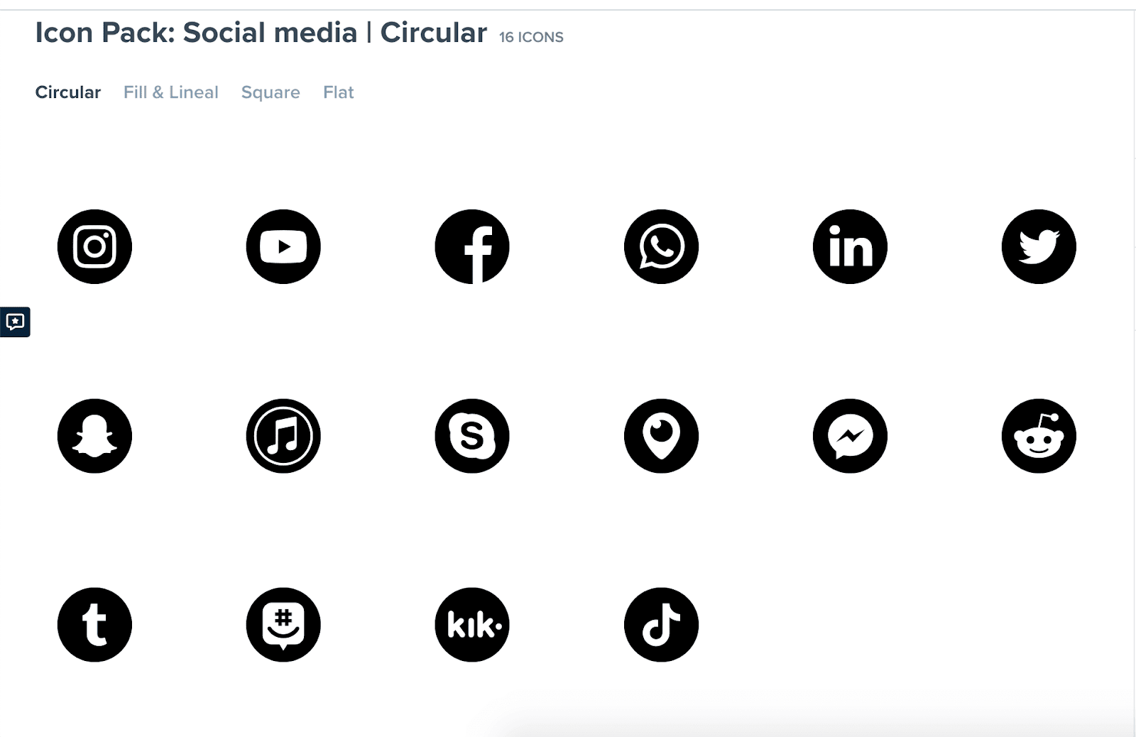 Collection of white social media icons on black square backgrounds.