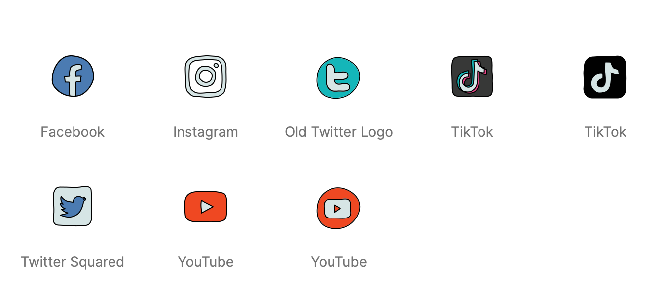 Social media icons set with a doodle aesthetic.