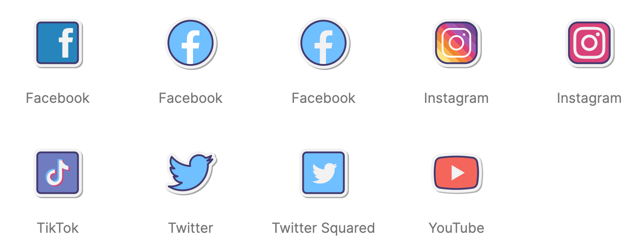 Collection of social media icons designed to look like adhesive stickers