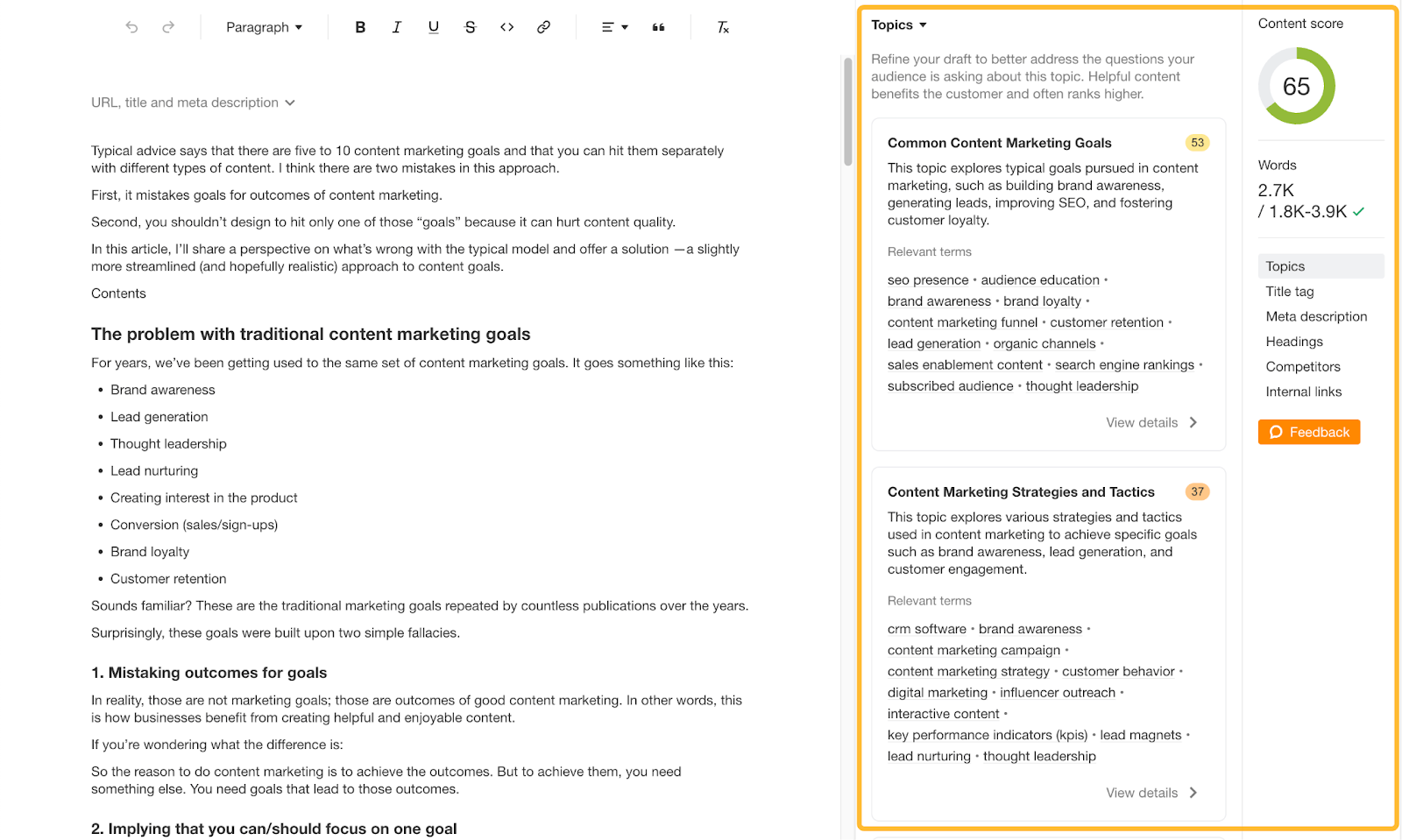 Content analyzer in Ahrefs