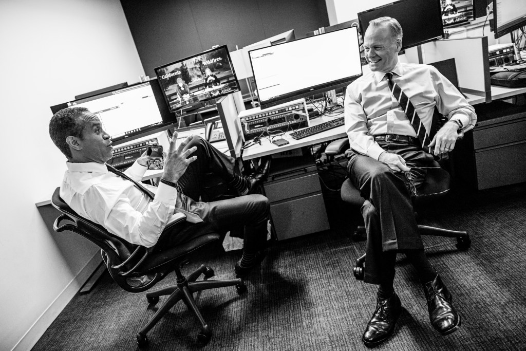 Image of Maurice DuBois and John Dickerson at the CBS Broadcast Center in New York. 