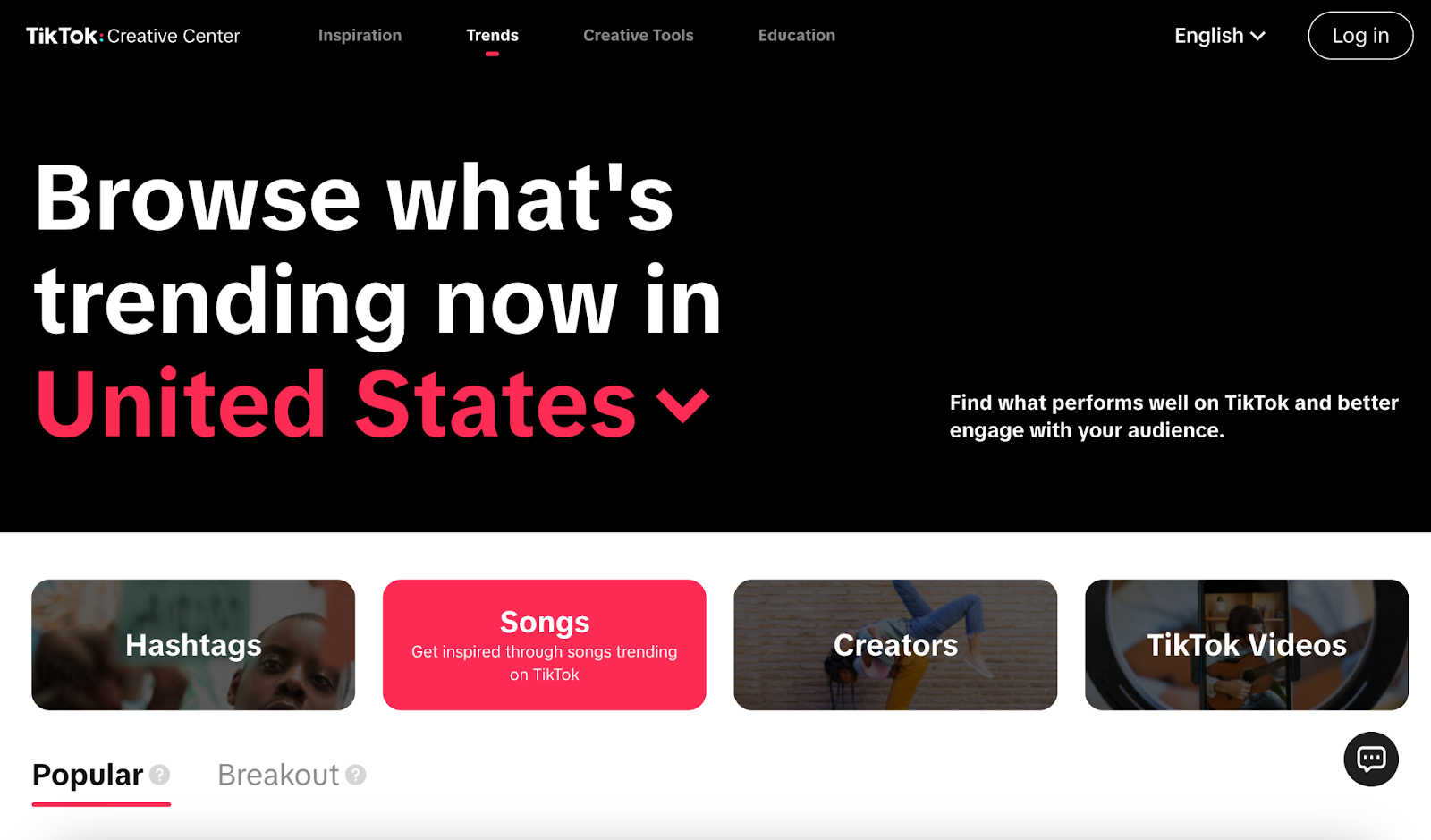 TikTok's trending songs page