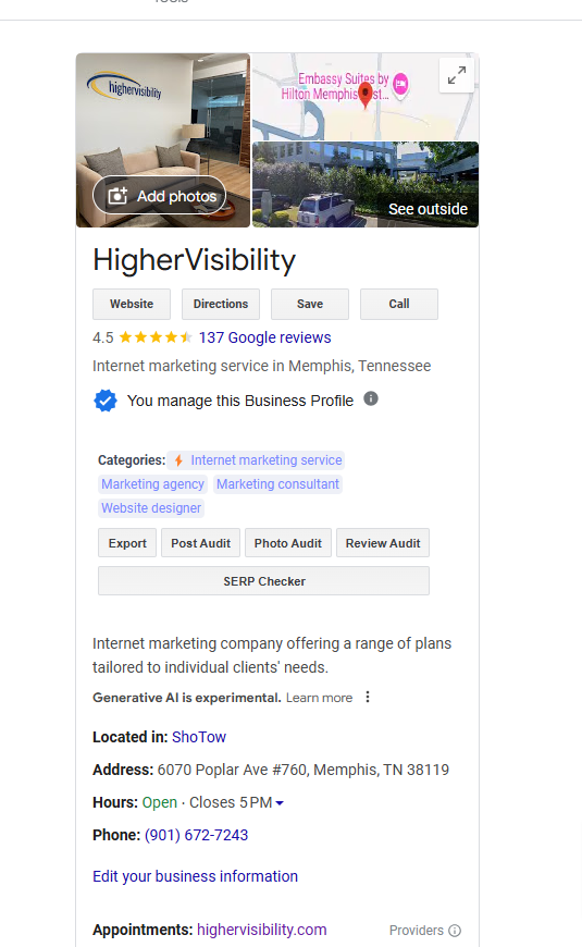 Screenshot from search for [HigherVisibility], Google, January 2025