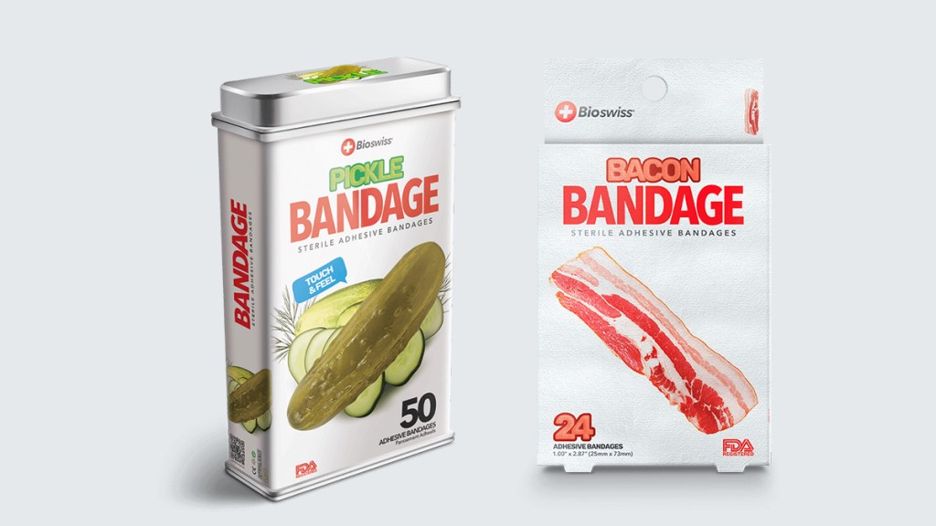 bandages shaped like pickles and bacon by BioSwiss