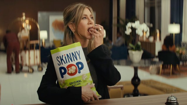Jennifer Aniston becomes the first celeb endorser for SkinnyPop in new ad that will air during the Academy Awards. 