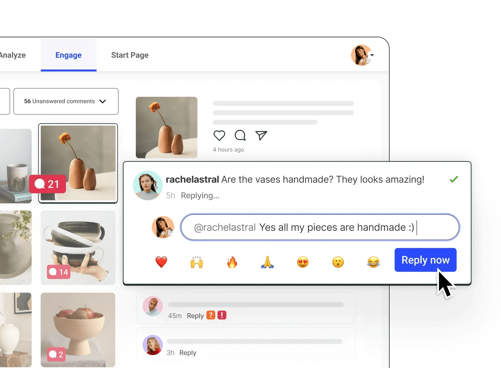 screenshot of Buffer's engagement features