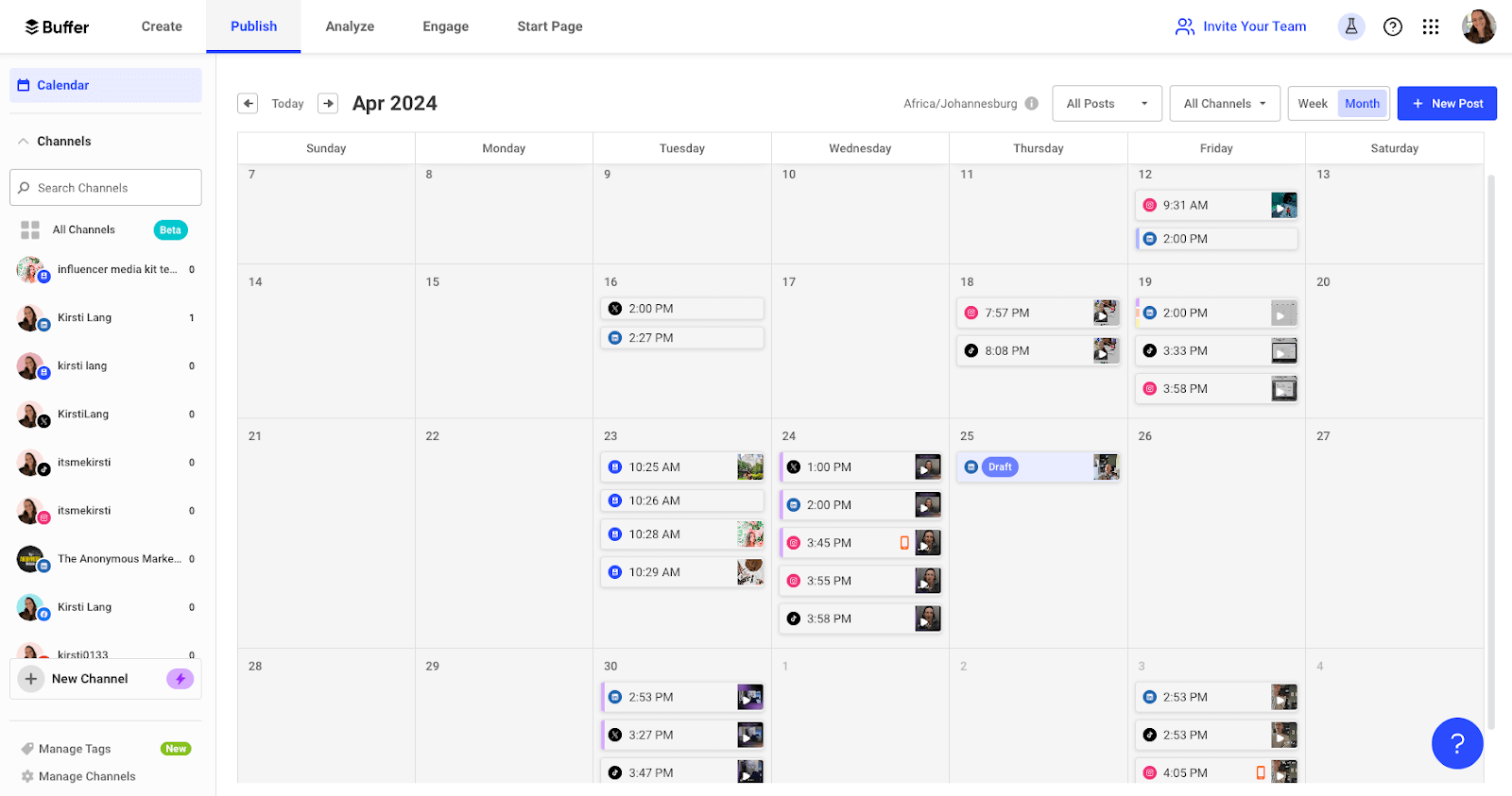 a view of scheduled posts in Buffer, perfect for mapping out a social media campaign