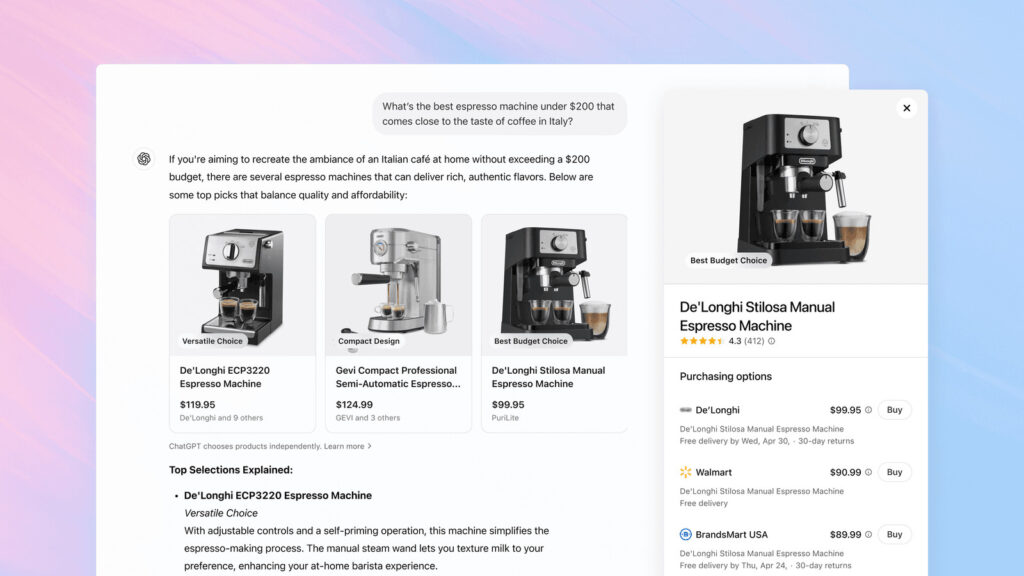 An example of the ChatGPT shopping experience provided by OpenAI.