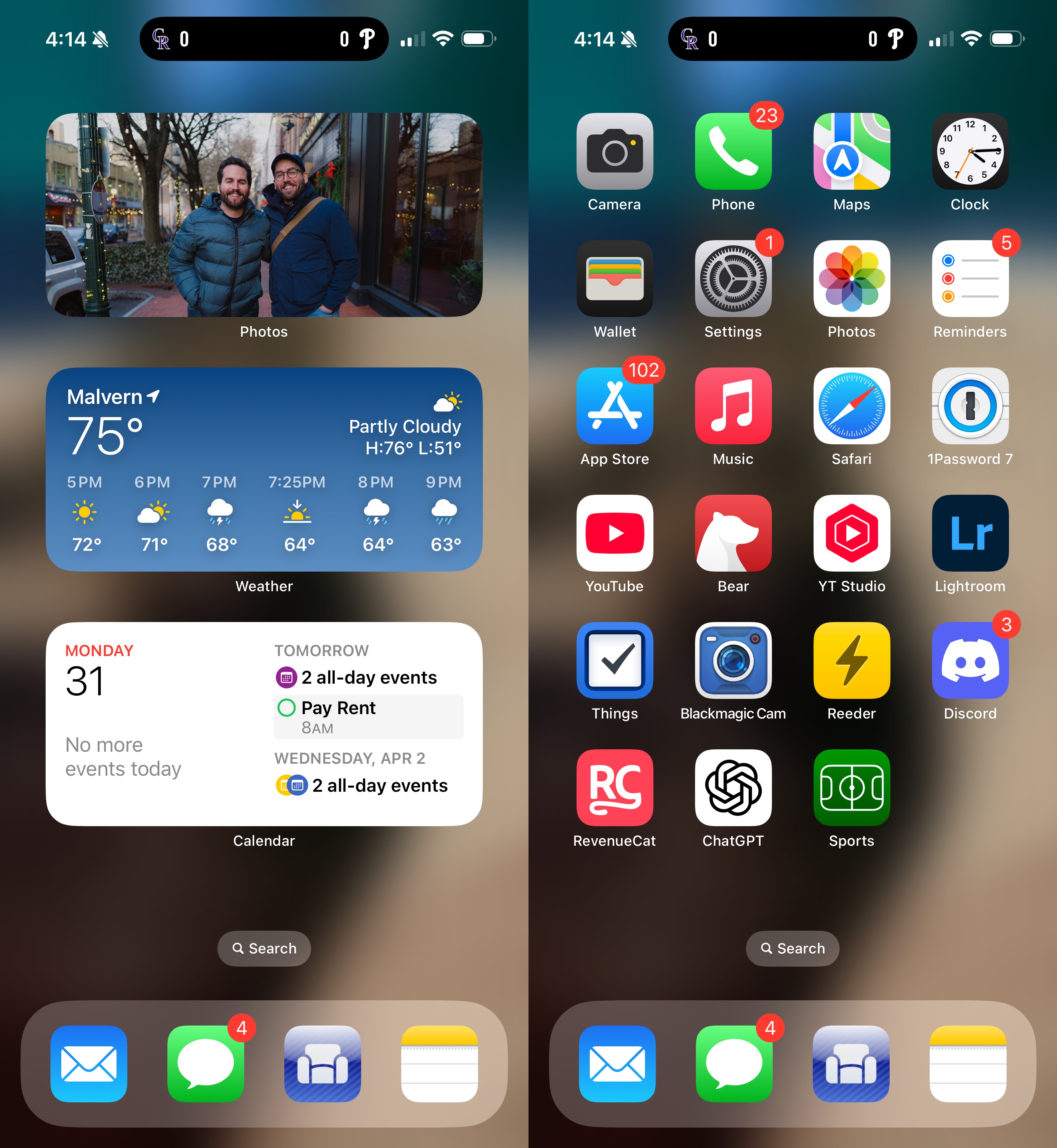 Two screenshots of an iPhone homescreen.