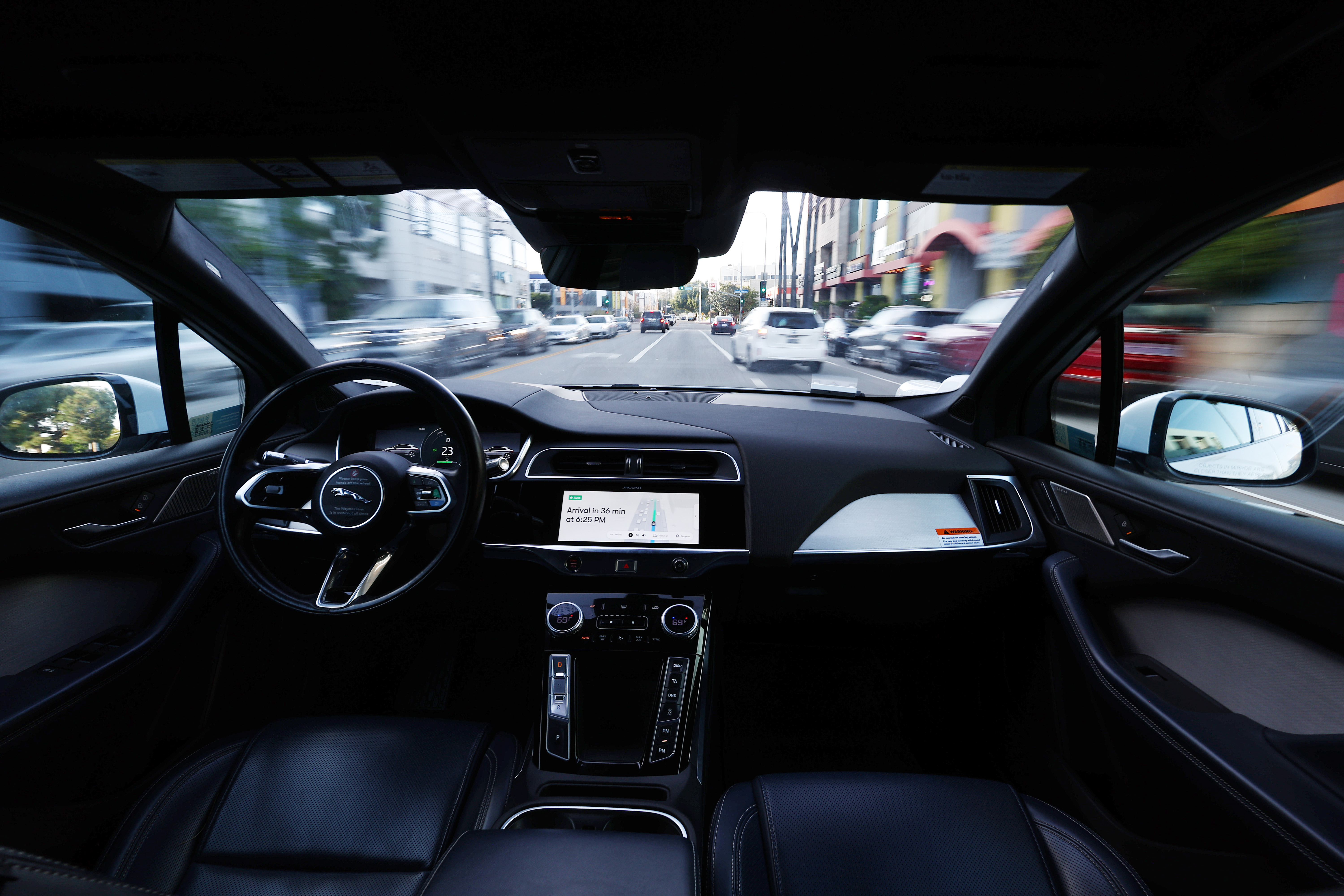 Waymo robotaxi interior.