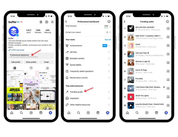 How to find Instagram's trending audio recommendations