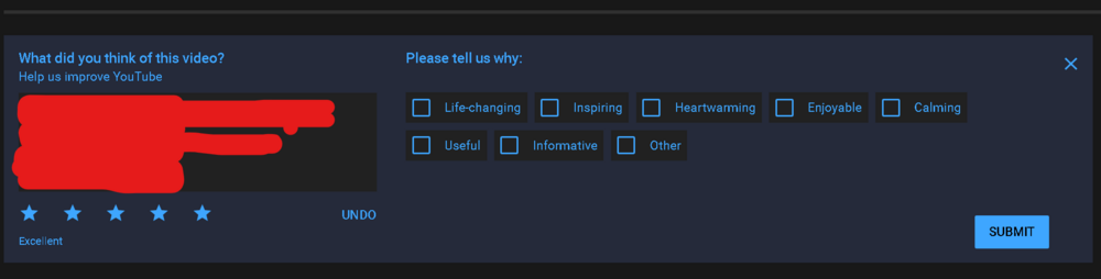the menu for giving feedback on specific youtube videos to adjust what the algorithm recommends to you