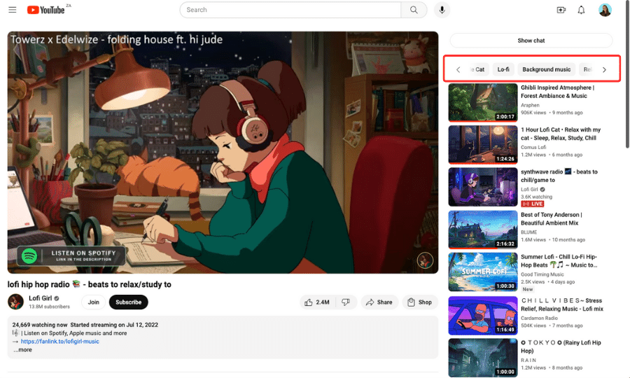 a screenshot showing buttons that will help you narrow down your recommended videos