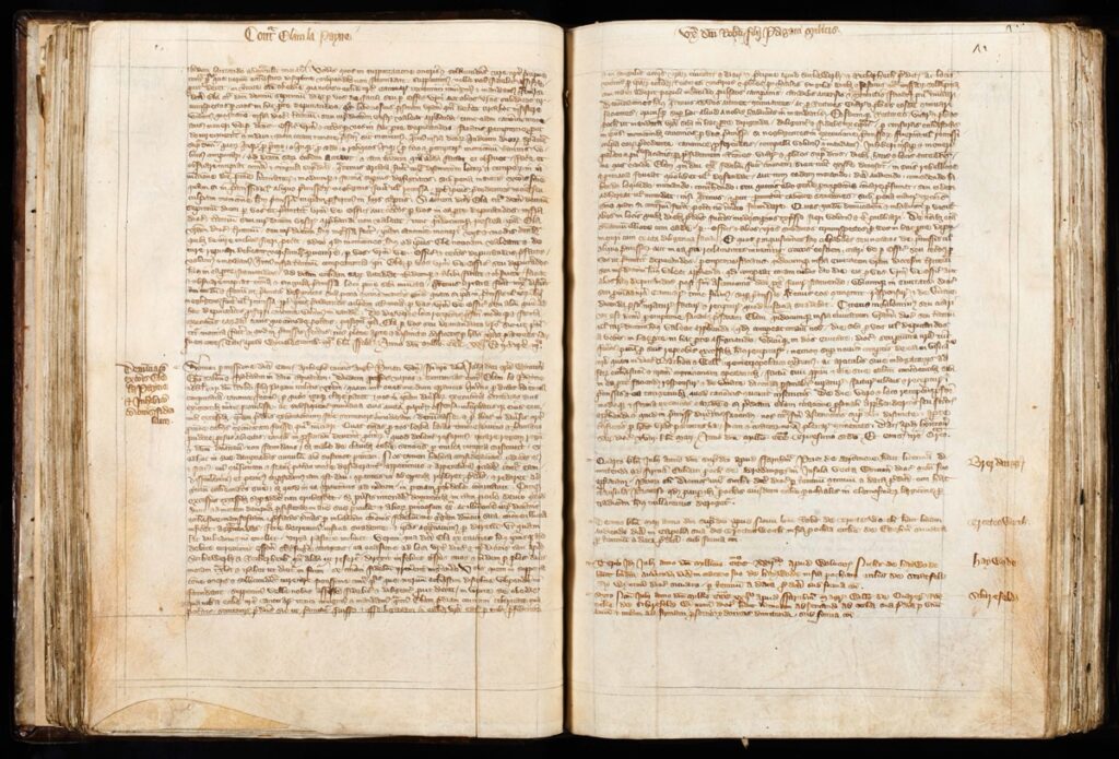 A page from the Archbishop of Canterbury's letters to the Bishop of Winchester on the subject of Ela Fitzpayne, from the register of John de Stratford.
