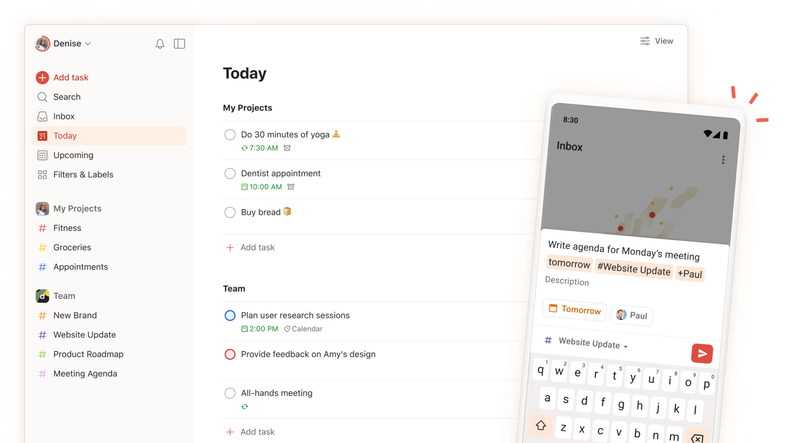screenshot of productivity tool todoist