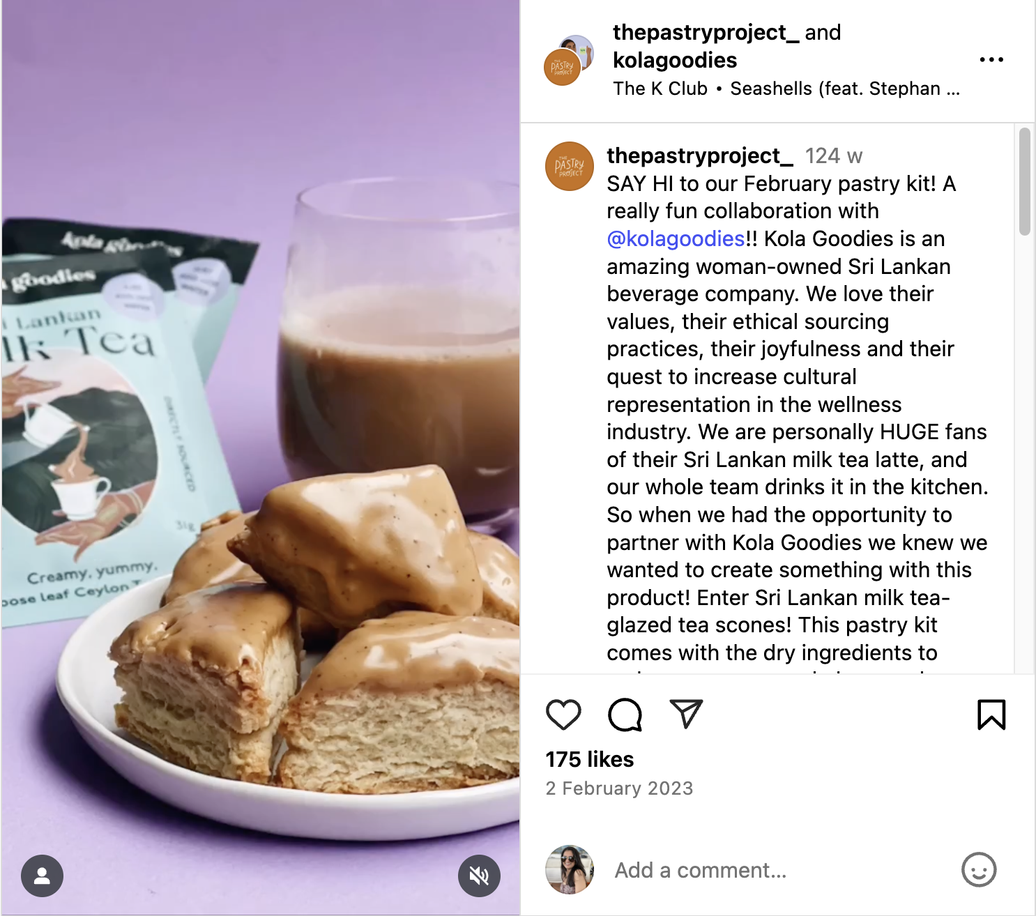 screenshot of The Pastry Project and Kola Goodies' collab post on Instagram