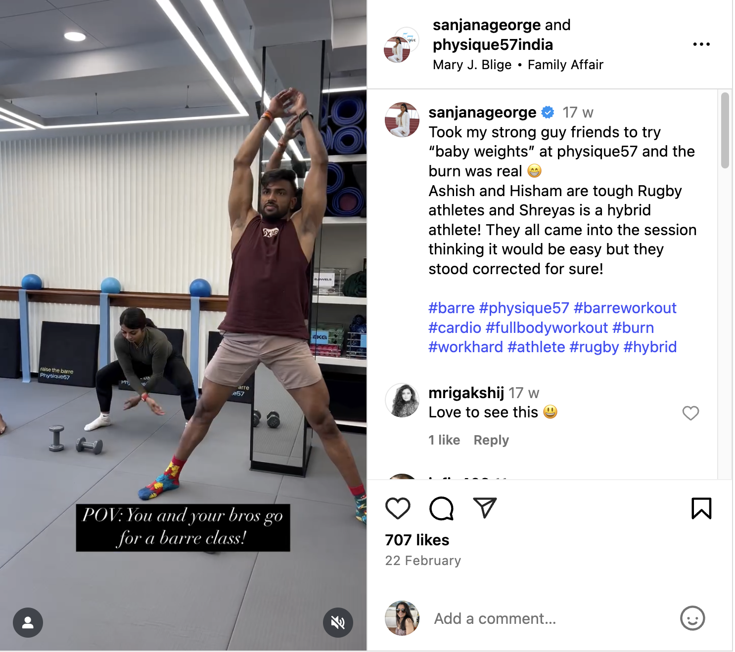 screenshot of Physique 57 India's collab post on Instagram with their members