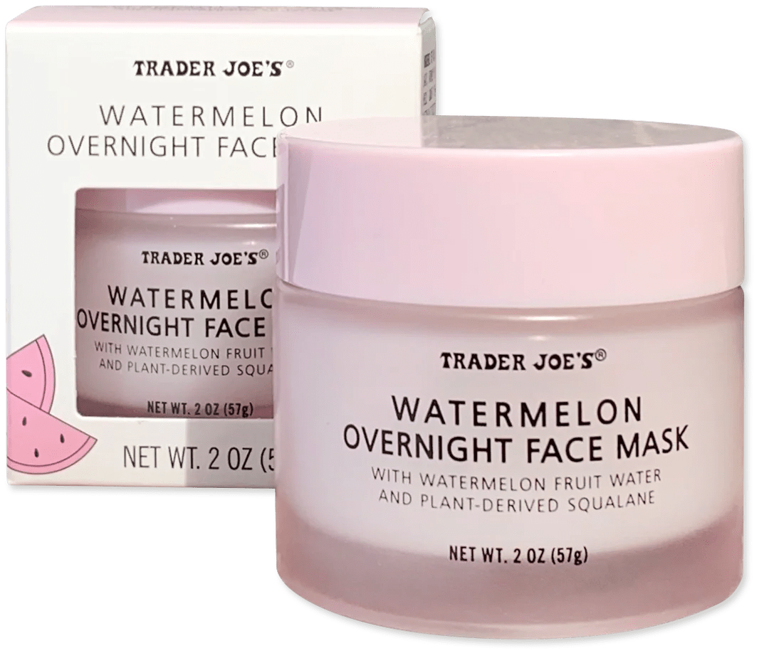 Trader Joe’s watermelon overnight face mask in a light pink jar