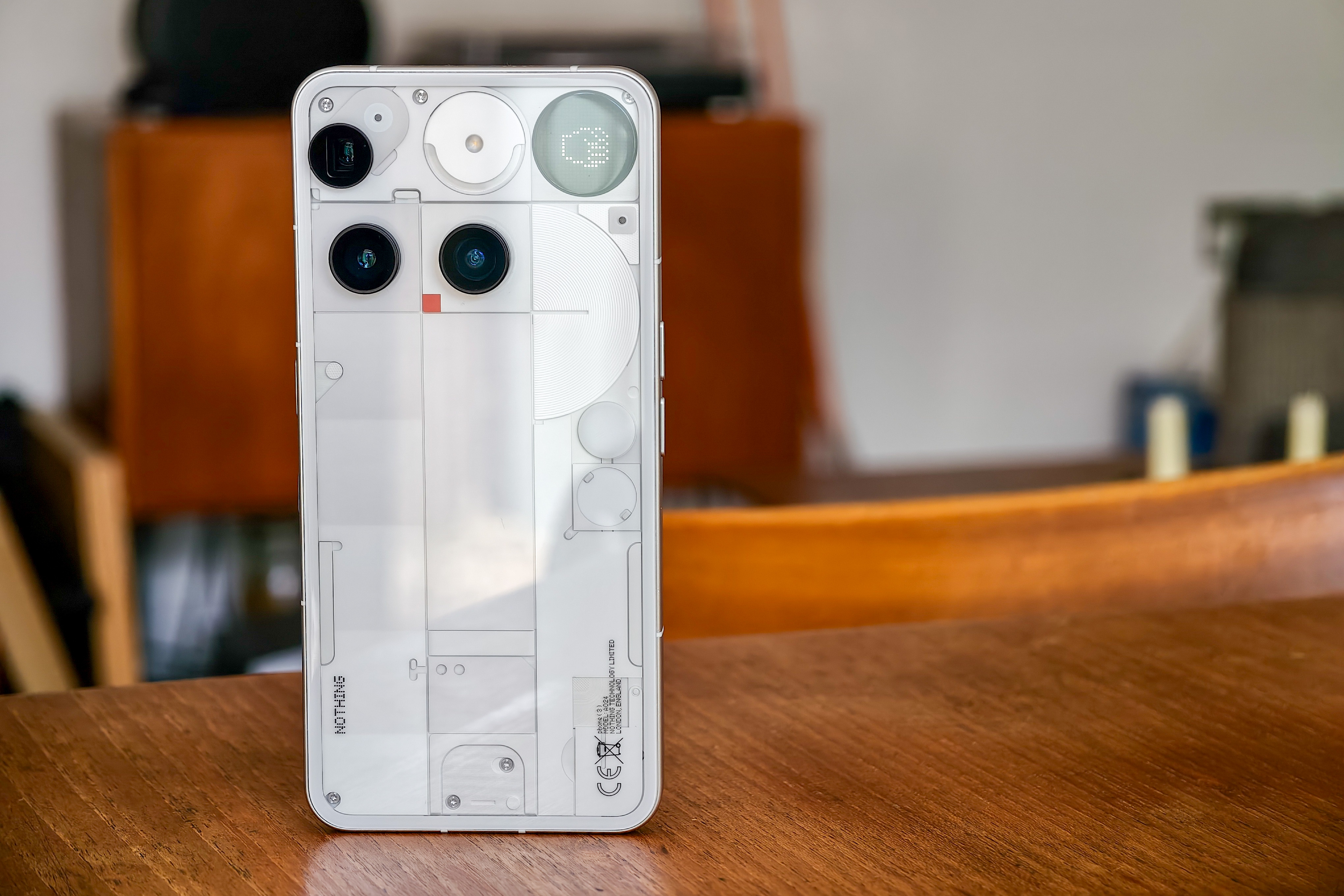 Photo of the Nothing Phone 3 from the rear.