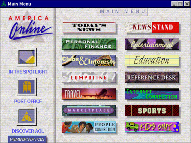A screenshot of America Online's version 2.5 client in 1995.