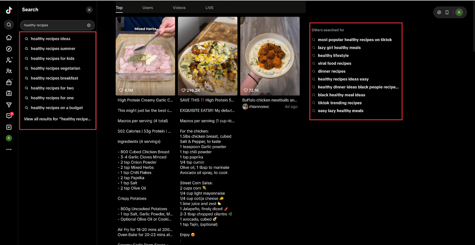 screenshot from tiktok search