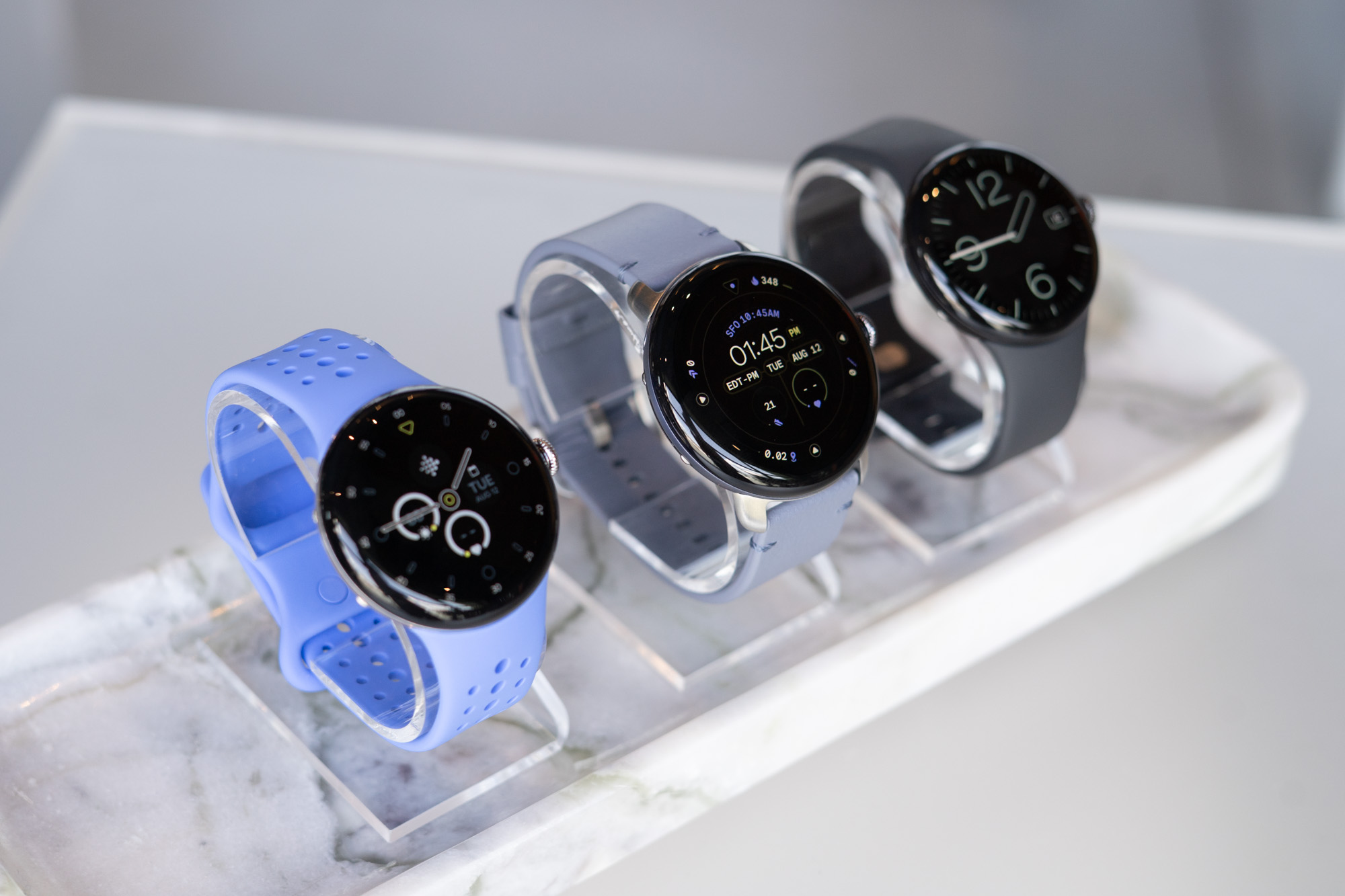 Google Pixel Watch 4 with different band styles