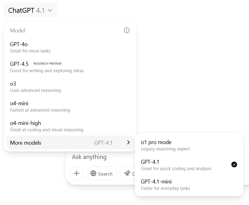 As of May 14, 2025, ChatGPT Pro users have access to 8 different main AI models, plus Deep Research.