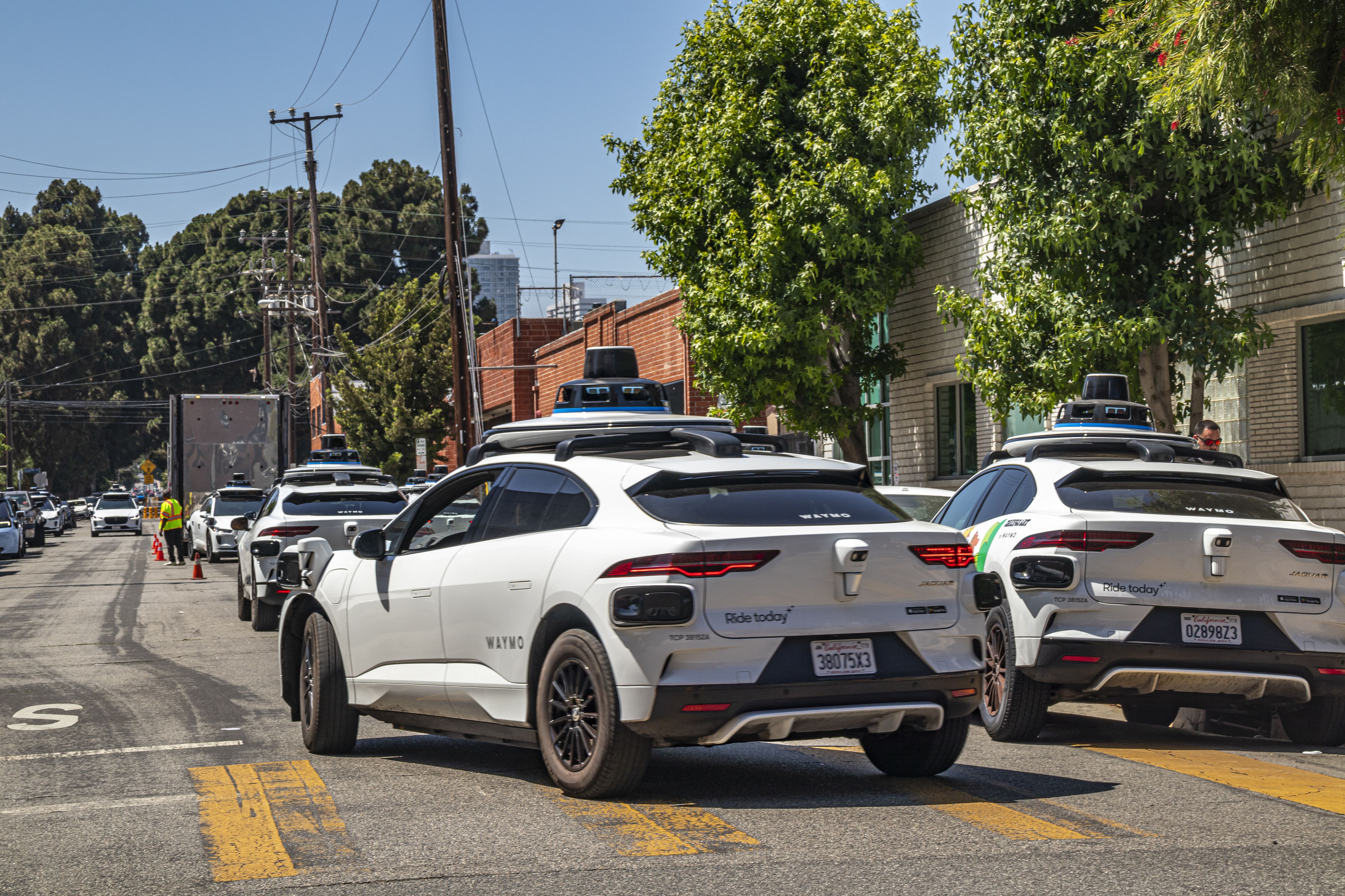Dozens of new driverless Waymo cars on the streets in West Los Angeles.