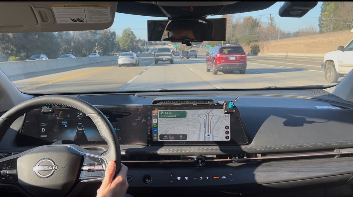 The view from inside a Nissan Ariya equipped with an experimental congestion management system.