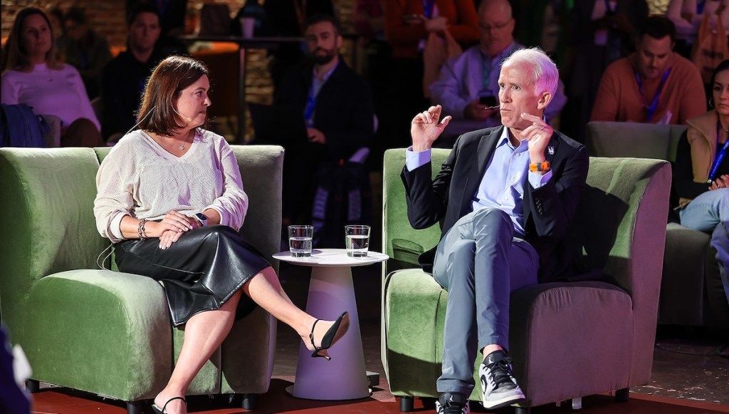(L-R) The Weather Company's Rebecca Hogan, United States Olympic and Paralympic Properties' Matt Wikstrom