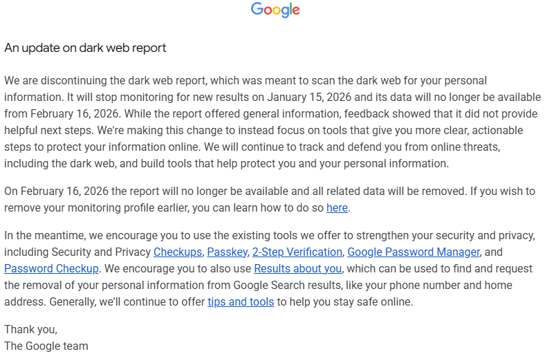 Google dark web email